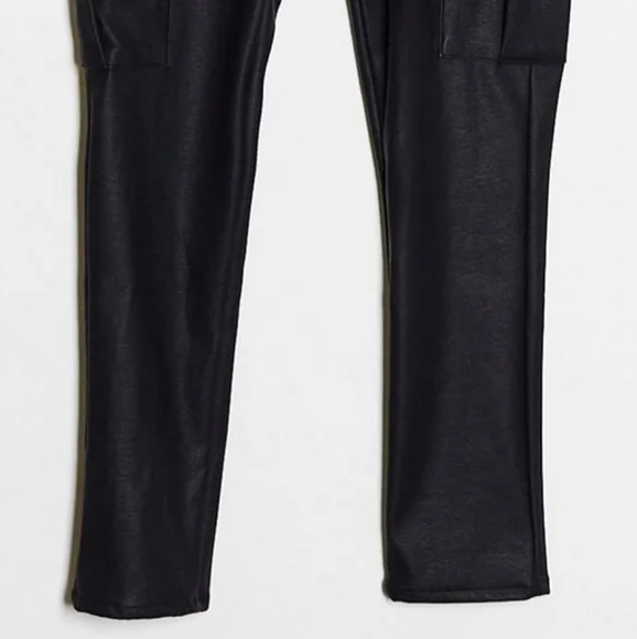 ASOS Design Skinny Faux Leather Jeans Cargo Pants 30x30 Black